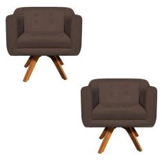 Poltrona Sala Decorativa Kit 2 Julia Giratória Madeira Suede M11- D'Ro