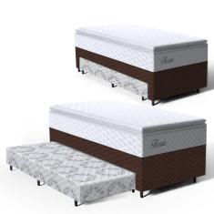 Cama Box com Colchao de Molas Ensacadas Pillow Top Flora + Auxiliar de Espuma Unique Solteiro 88cm