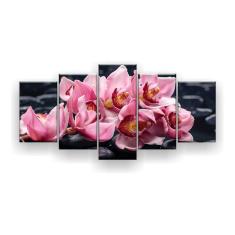 Quadro Decorativo Orquídea Fundo Preto 129x61 Sala Quarto