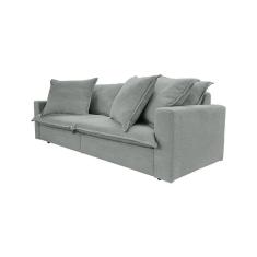 Sofá 3 Lugares Living Bouclé Cinza Claro Vegas Premium Base em Madeira Maciça