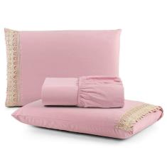 Jogo De Lençol Rubi King 3 Pçs 100% Algodão 200 Fios Ponto Palito Bordado - Rosê