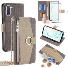 Asuwish Capa de telefone para Samsung Galaxy Note 10 5G capa carteira com protetor de tela e espelho capa flip anel suporte cartão de crédito alça transversal nota 10 notas 10s Ten Not S10 mulheres