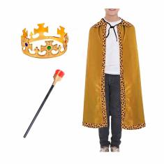 Fantasia Completa Capa Rei Infantil Dourada Imperador Realeza Traje Manto Príncipe Encantado Festa de Aniversário