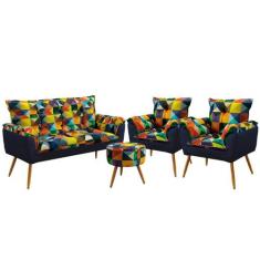 Namoradeira e 2 Poltronas Beta com Puff Solar F-015 Sued Estampado Col