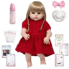 Boneca Reborn Princesa Loira Cabelo Longo Fofa Vários Itens - Cegonha 