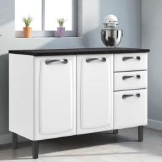 Balcão Cozinha em Aço 3 Portas e 2 Gavetas 120cm com Tampo New Premium