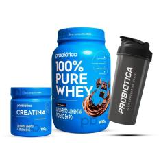 Combo  Whey 100% Pure 900g, Creatina 100g e Coqueteleira Probiótica-Unissex