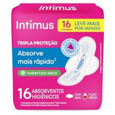 Intimus Absorvente Externo, Tripla Proteção Seca com Abas, 16 Unidades - Leve 16 Pague 14, Branco