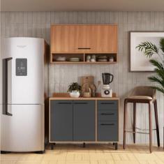 Cozinha Modulada Havana 2 Peças com Tampo 4 Portas e 2 Gavetas Rovere/Grafite