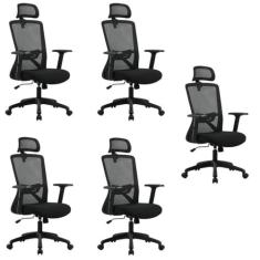 Kit com 5 Cadeira para Escritório Office Dallas Preto