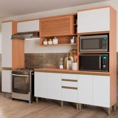 Cozinha Completa Macadâmia 9 Portas 3 Gavetas Freijó/Branco 914425 - T