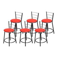 Jogo 6 Banqueta Baixa Para Cozinha Epoxi Craqueada Assento Estofado - 