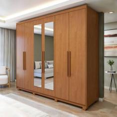 Guarda Roupa Áries 6 Portas 5 Gavetas com Espelho e com Pés - Móveis L