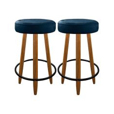 Kit 2 Banqueta Média Madeira Reforçada Para Cozinha Bar Azul