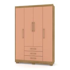Guarda Roupa Solteiro 4 Portas e 3 Gavetas Valência Nature/Camarim - Pallazio