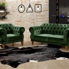 Sofá 2 e 1 Lugares Duquesa Decoração Sala Recepção Retrô Verde
