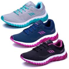 Kit 3 Pares Tênis Feminino Esportivo  Academia Corrida Combo - Olimpak