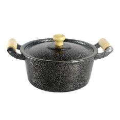 Caçarola Panela Reta Craqueada de Alumínio Alça Madeira  Preta 24cm - 