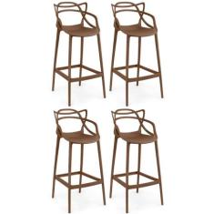 Kit 4 Banquetas Allegra com Encosto Design Cozinha/Bancada - Marrom - 