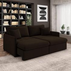 Sofá Reclinável E Retrátil Gandalf Bipartido 194cm Caixa Zero Com Almofadas Veludo Marrom G33 - Gran