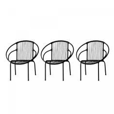 Kit com 3 Cadeiras para Jardim Circulares Eclipse Famais Preto