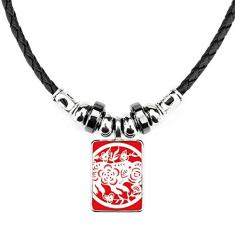 DIYthinker Colar de arte do zodíaco chinês cortado em papel com pingente de corda de couro