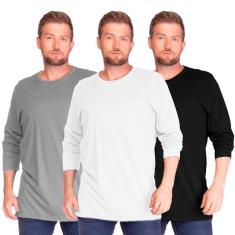 Camiseta Masculina Básica Manga Longa Plus Size