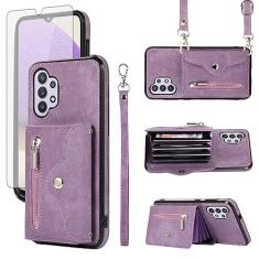 Capa de telefone para Samsung Galaxy A32 5G 2021 6,5 polegadas capa carteira com protetor de tela de vidro temperado alça transversal cordão suporte para cartão de crédito M32 A 32 32A SM-A326U A326U