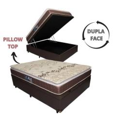 Cama Base Box com Baú Queen+ Colchão de Espuma D28 Dupla Face - PILLOW