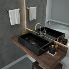 Kit Cuba Rt55 Com Válvula Click 1 Polegada E Meia E Sifão Cromado E Flexível Compace Preto