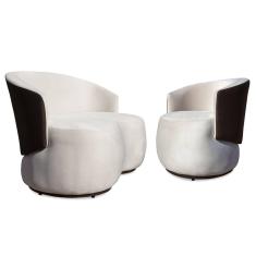 Conjunto Sofá Namoradeira com Poltrona Lara Veludo Bege/PU Marrom - Montanaris Decor