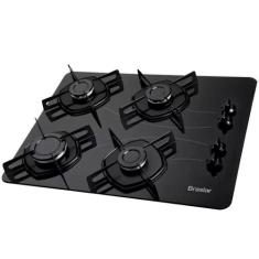 Cooktop 4 Bocas A Gás Braslar Pop Com Mesa De Vidro Preto Bivolt, Bivo