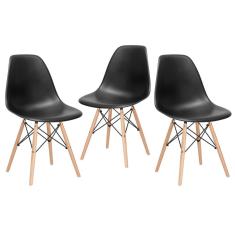 Kit 3 Cadeiras Charles Eames Eiffel Dsw Com Pés De Madeira Clara Preto