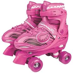 Patins 4 Rodas Ajustáveis com Luz Fenix Rosa