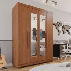 Guarda-roupa Solteiro 4 Portas 3 Gavetas com Espelho com Pés Roma Espresso Móveis