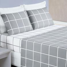 Jogo De Lençol Solteiro Austin Micropercal 200 Fios - 3 Peças Cor Xadrez Cinza