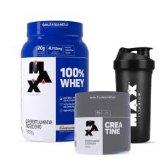 Combo Max Titanium 100% Whey Pote 900g, Creatina 300g e Coqueteleira-Unissex