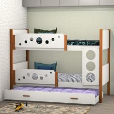 Beliche Infantil Solteiro Star com Cama Auxiliar Branco com Mel - Diva