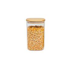 Oikos - Pote de Vidro 1,1L com Tampa de Bambu Hermético Quadrado Flat
