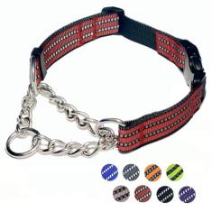 PUROAYET Coleiras para cães Martingale, coleira de nylon refletiva com corrente de aço inoxidável, coleiras ajustáveis para treinamento de caminhada com fivela de liberação rápida, adequada para cães