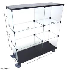 Balcão de Atendimento Modulado em Vidro com Base mdf e Rodízios - 0,90 x 1,00 x 0,30