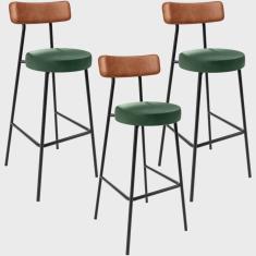 Kit 03 Banquetas Alta Bar Cozinha Sala Jantar Milão L02 Couríssimo Camel Facto Verde - Lyam Decor