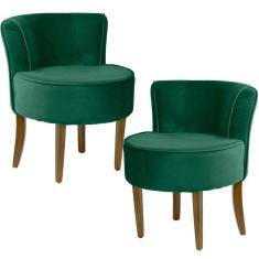 Kit 02 Poltronas Decorativas Sala de Estar Base de Madeira Ayla Veludo Verde Gran Belo