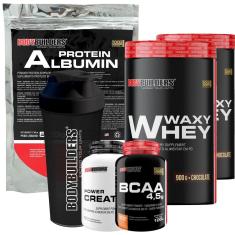 Kit 2x Whey Waxy Whey 900g + BCAA 100g + Creatina 100g + Albumina 500g + Coq - Bodybuilders-Unissex