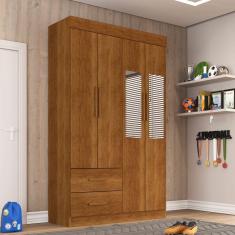 Guarda Roupa Solteiro  Com Espelho 4 Portas 2 Gavetas New Verona Sallêto Móveis - Cinamomo