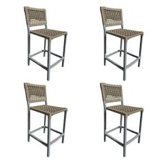 Kit 4 Banquetas França Em Corda Náutica E Base Em Alumínio Cinza Para área Gourmet Rami - Cor: Bege