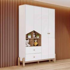 Guarda-Roupa Infantil Ternura 4 Portas 2 Gavetas Branco/Jequitibá - Henn