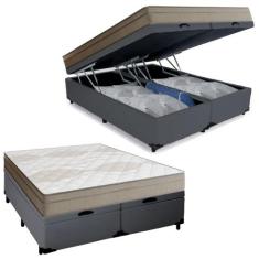 Cama Box Baú Casal Bipartido Sintético + Colchão de Molas Ensacadas Po