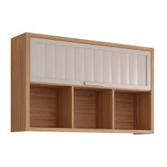 Armário De Cozinha Modulado Estela C-3nichos E 1 Porta Basculante Ripada 120 Cm Freijo-off White Mgm