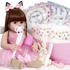 Bebê Reborn Boneca Cabelos Castanhos Enxoval Completo - NPK Dolls